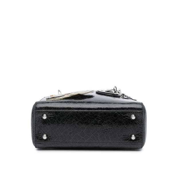 Pre-owned Dior Mini Ceramic Effect Deerskin Jeweled Swan Lady Dior Black