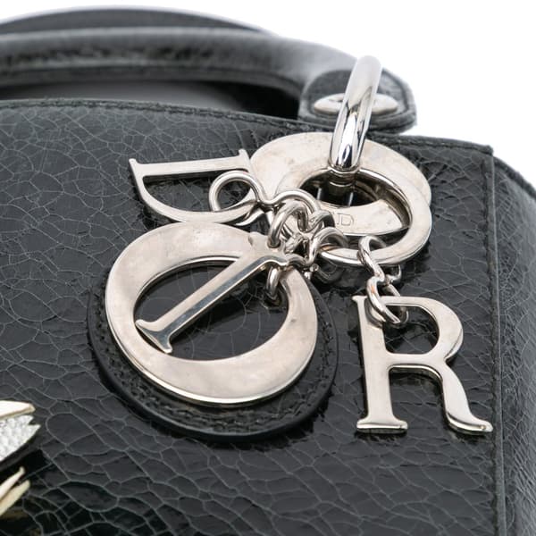 Pre-owned Dior Mini Ceramic Effect Deerskin Jeweled Swan Lady Dior Black