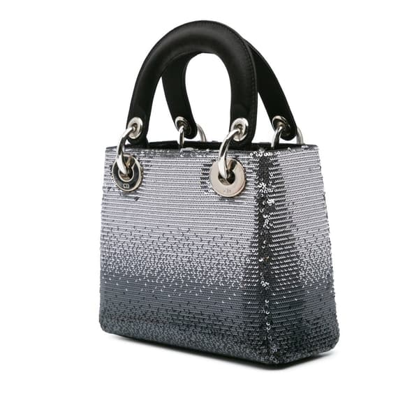 Pre-owned Dior Mini Satin Sequin Gradient Lady Dior Silver