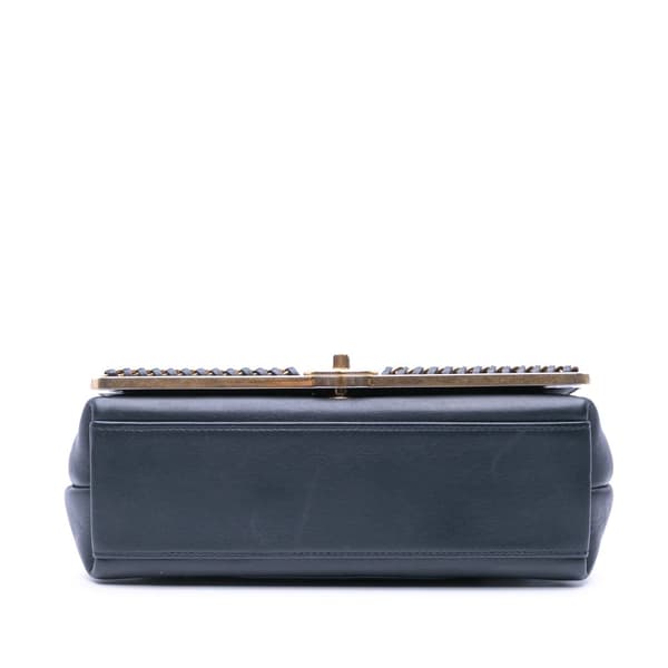 Pre-owned Chanel Chevron Sheepskin Stitched Chain Top Handle Flap Black
