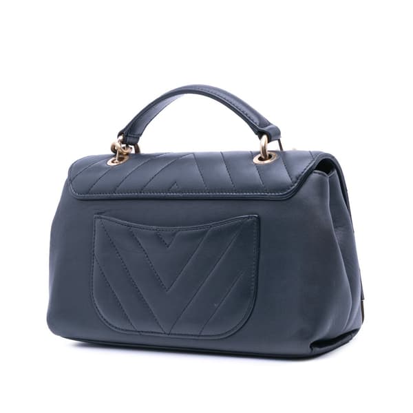 Pre-owned Chanel Chevron Sheepskin Stitched Chain Top Handle Flap Black