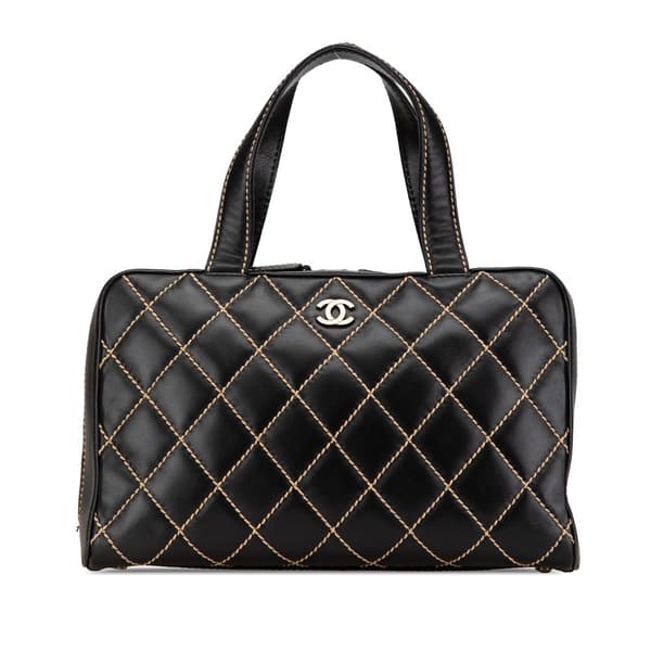 Pre-owned Chanel CC Wild Stitch Lambskin Handbag Black