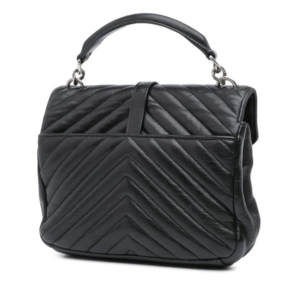 Pre-owned Saint Laurent Medium Monogram Chevron Sheepskin College Bag Black