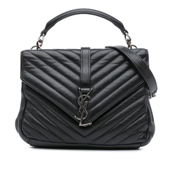 Pre-owned Saint Laurent Medium Monogram Chevron Sheepskin College Bag Black