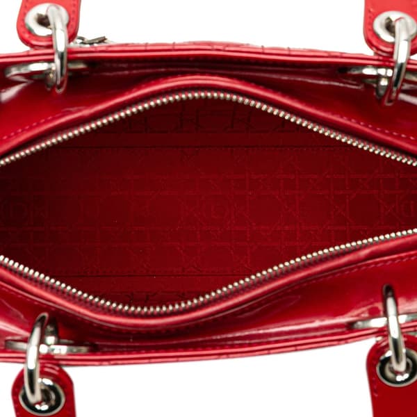 Pre-owned Dior Large Patent Cannage Lady Dior Red