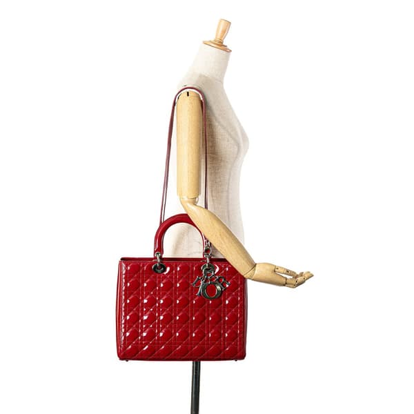 Pre-owned Dior Large Patent Cannage Lady Dior Red