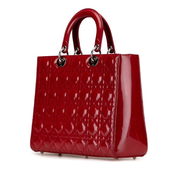 Pre-owned Dior Large Patent Cannage Lady Dior Red