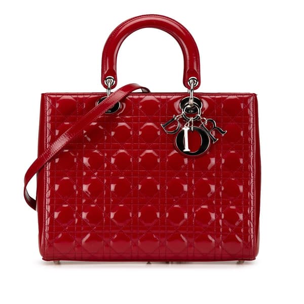 Pre-owned Dior Large Patent Cannage Lady Dior Red