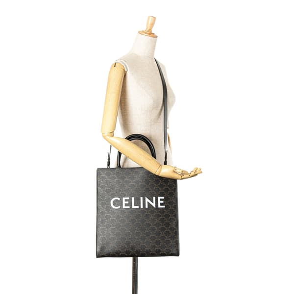 Pre-owned Celine Medium Triomphe Coated Canvas Vertical Cabas Satchel Black