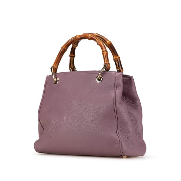 Pre-owned Gucci Small Calfskin Bamboo Shopper Satchel Purple