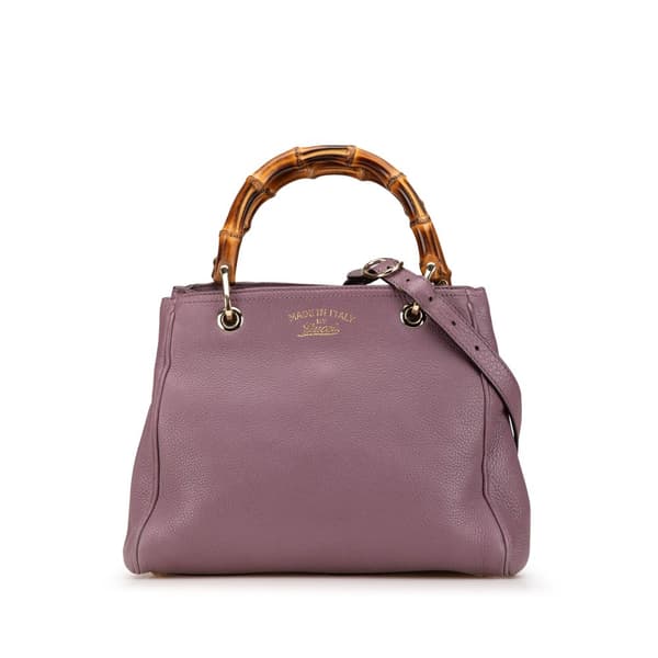 Pre-owned Gucci Small Calfskin Bamboo Shopper Satchel Purple