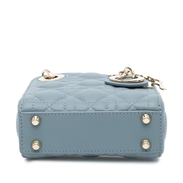 Pre-owned Dior Micro Lambskin Cannage Lady Dior Blue