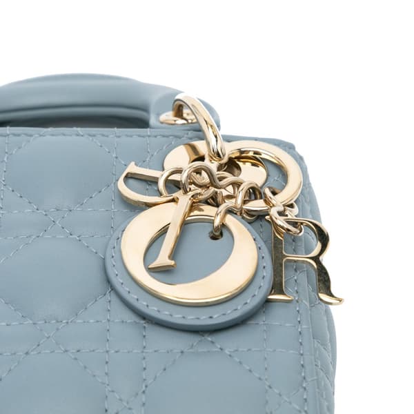 Pre-owned Dior Micro Lambskin Cannage Lady Dior Blue