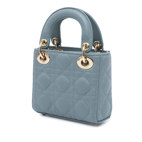 Pre-owned Dior Micro Lambskin Cannage Lady Dior Blue