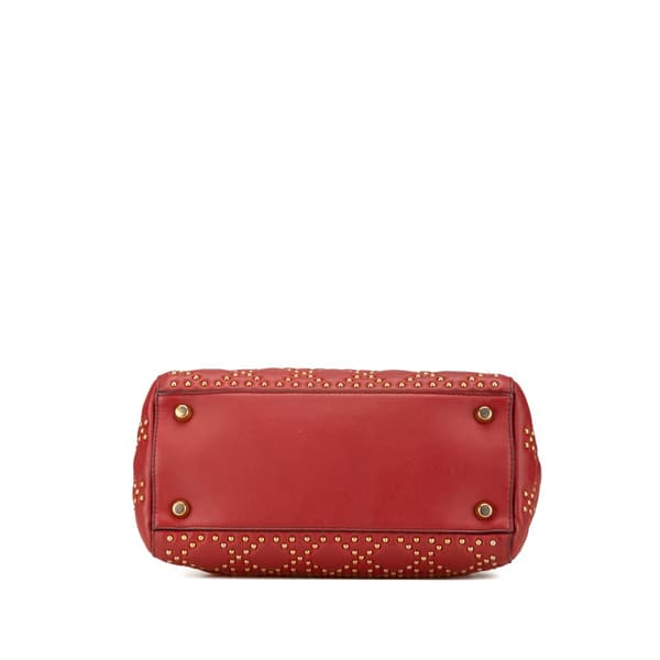 Pre-owned Dior Medium Lambskin Cannage Studded Supple Lady Dior Red