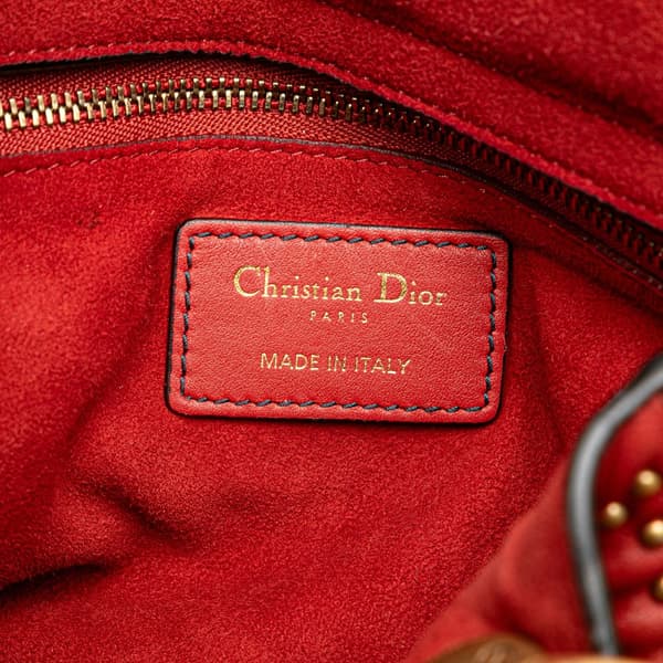 Pre-owned Dior Medium Lambskin Cannage Studded Supple Lady Dior Red