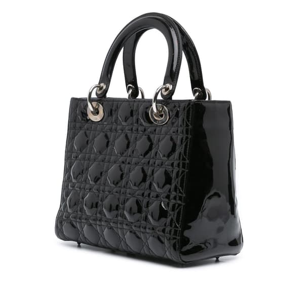 Pre-owned Dior Medium Patent Cannage Lady Dior Black