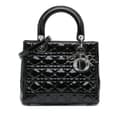Miniatyrbild 1 av 10: Pre-owned Dior Medium Patent Cannage Lady Dior Black