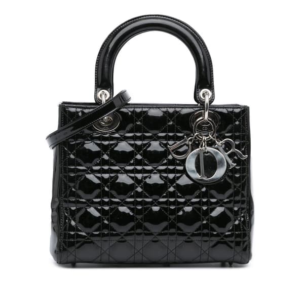 Pre-owned Dior Medium Patent Cannage Lady Dior Black