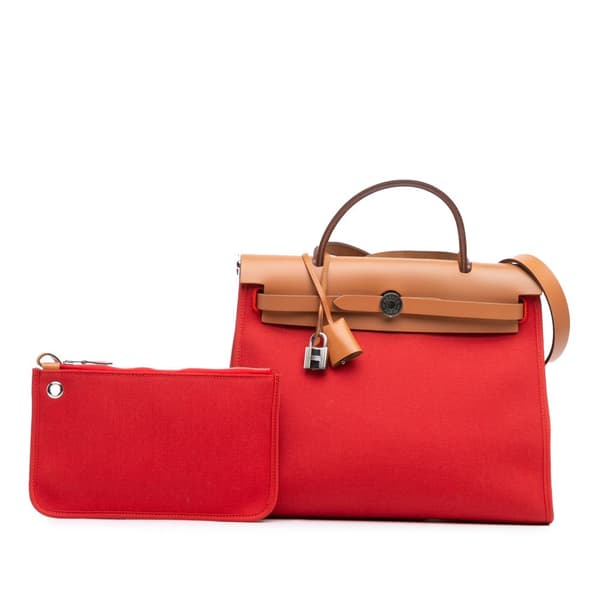 Pre-owned Hermès Toile Herbag Zip 31 Red