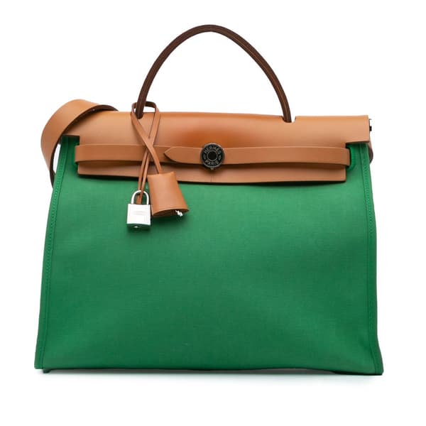 Pre-owned Hermès Toile Herbag Zip 31 Green