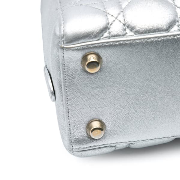 Pre-owned Dior Metallic Lambskin Cannage Lily Tote Silver