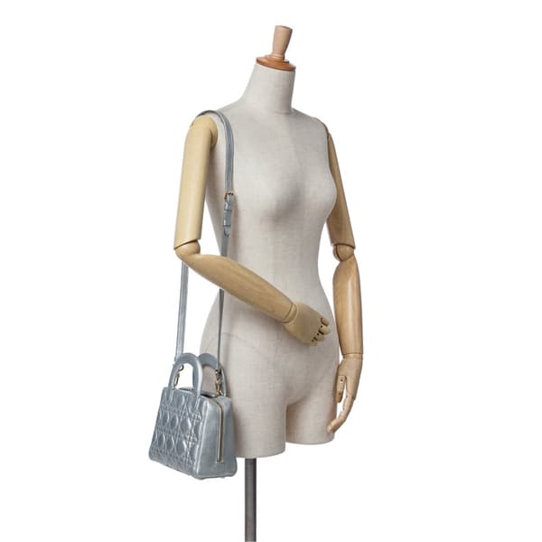 Pre-owned Dior Metallic Lambskin Cannage Lily Tote Silver