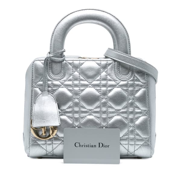 Pre-owned Dior Metallic Lambskin Cannage Lily Tote Silver