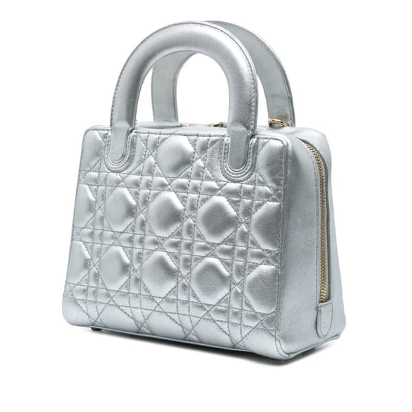Pre-owned Dior Metallic Lambskin Cannage Lily Tote Silver