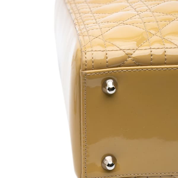 Pre-owned Dior Large Patent Cannage Lady Dior Yellow