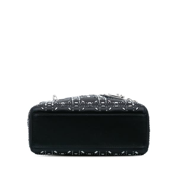 Pre-owned Dior Mini Satin Cannage Strass Crystal Embellished Lady Dior Black