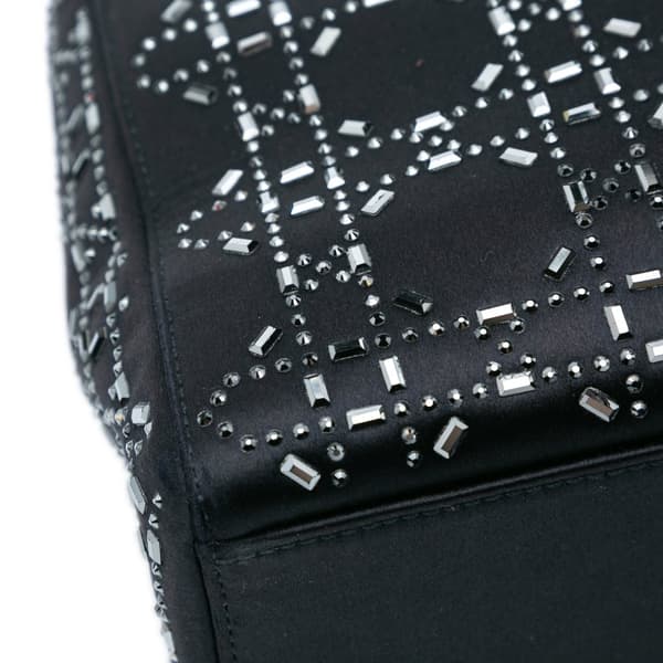 Pre-owned Dior Mini Satin Cannage Strass Crystal Embellished Lady Dior Black