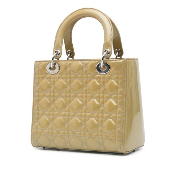 Pre-owned Dior Medium Patent Cannage Lady Dior Brown