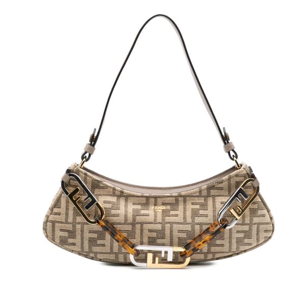 Pre-owned Fendi Zucca Chenille OLock Swing Satchel Brown