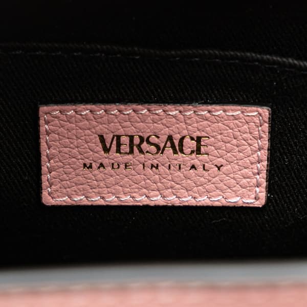 Pre-owned Versace Grained Calfskin Virtus Top Handle Satchel Pink
