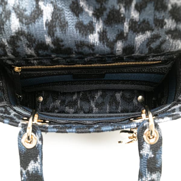 Pre-owned Dior Mizza Medium Embroidered Canvas Leopard Lady D Lite Blue