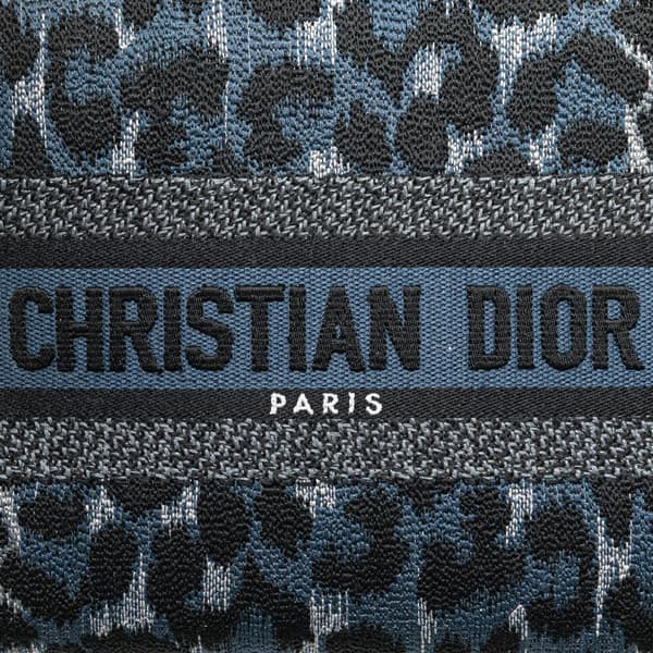 Pre-owned Dior Mizza Medium Embroidered Canvas Leopard Lady D Lite Blue