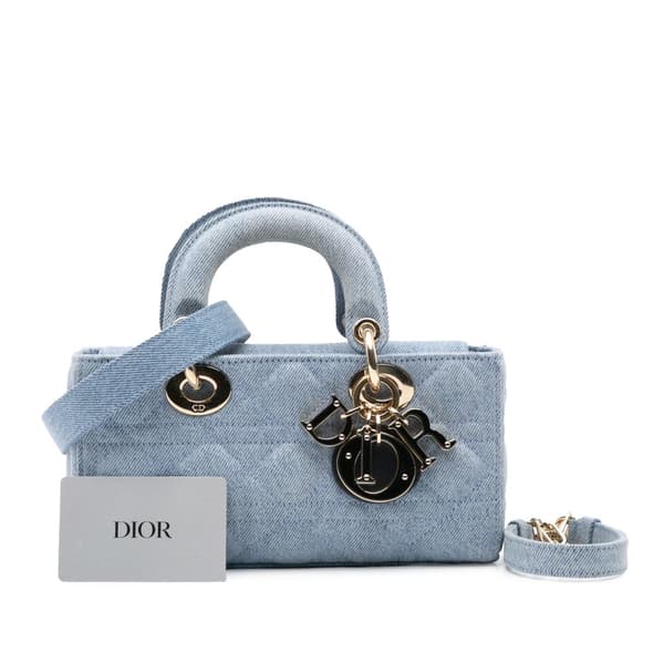 Pre-owned Dior Small Denim Macrocannage Lady D Joy Blue