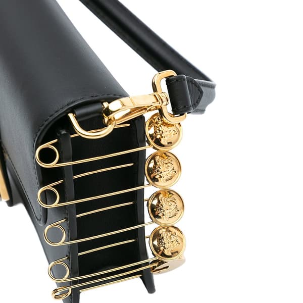 Pre-owned Versace Fendi Fendace Seta Vitello Calfskin Brooch Baguette Satchel Black