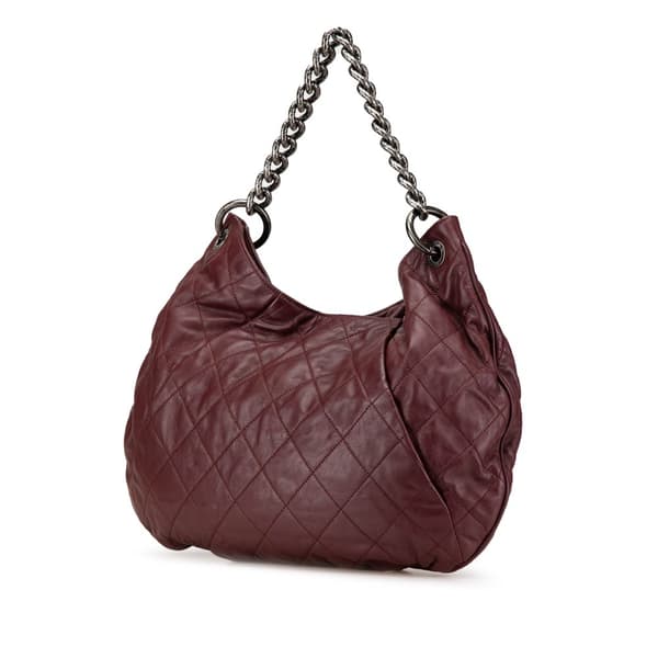 Pre-owned Chanel Quilted Calfskin Coco Pleats Hobo Red
