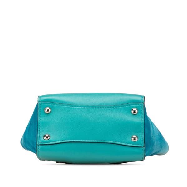 Pre-owned Prada Scamosciato Trimmed Glace Calf Twin Pocket Satchel Blue