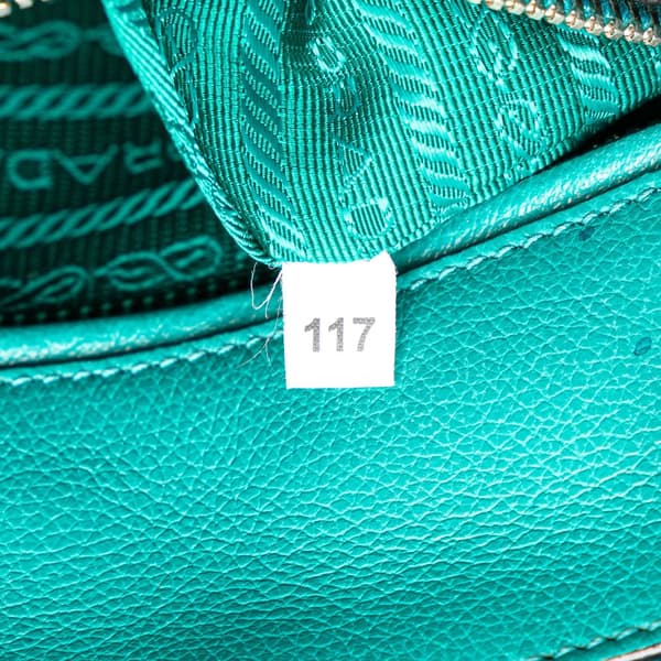 Pre-owned Prada Scamosciato Trimmed Glace Calf Twin Pocket Satchel Blue