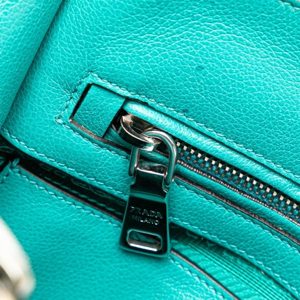 Pre-owned Prada Scamosciato Trimmed Glace Calf Twin Pocket Satchel Blue