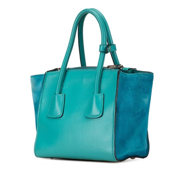Pre-owned Prada Scamosciato Trimmed Glace Calf Twin Pocket Satchel Blue