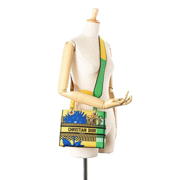 Pre-owned Dior Medium Canvas Embroidered Flower Pop Lady D Lite Yellow