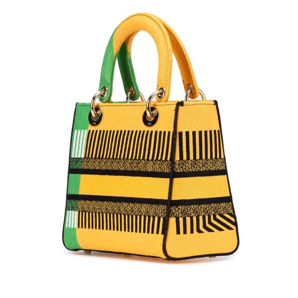 Pre-owned Dior Medium Canvas Embroidered Flower Pop Lady D Lite Yellow