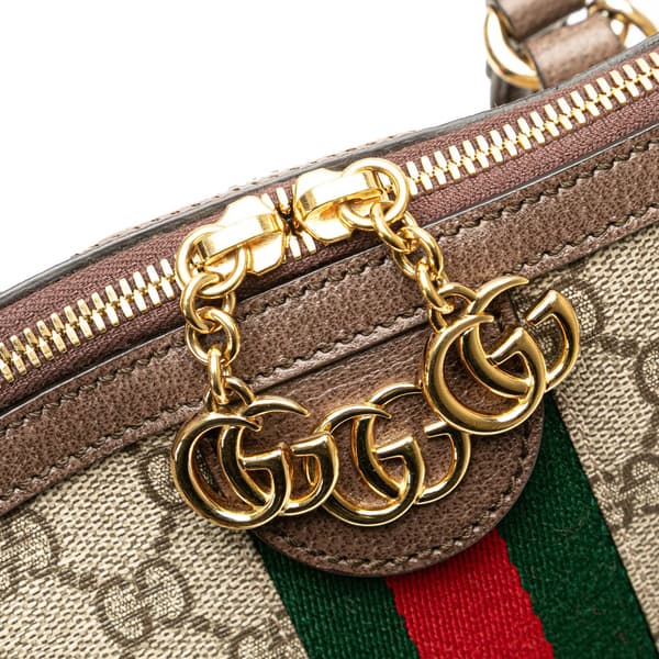 Pre-owned Gucci Medium GG Supreme Ophidia Web Satchel Brown