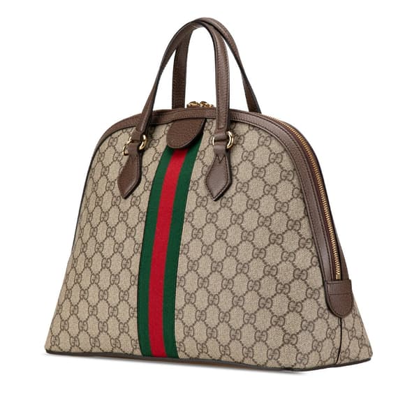 Pre-owned Gucci Medium GG Supreme Ophidia Web Satchel Brown