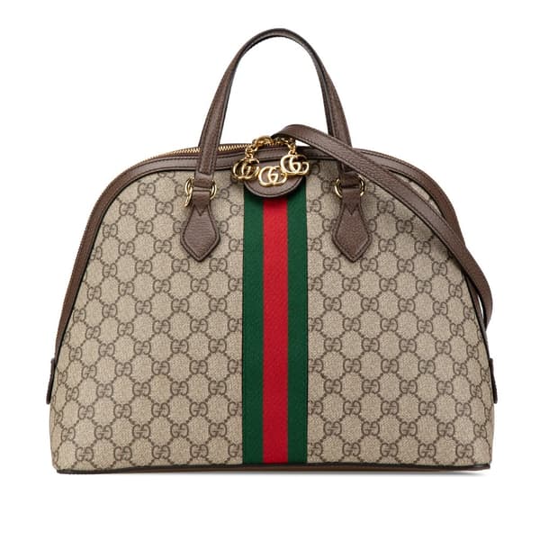 Pre-owned Gucci Medium GG Supreme Ophidia Web Satchel Brown