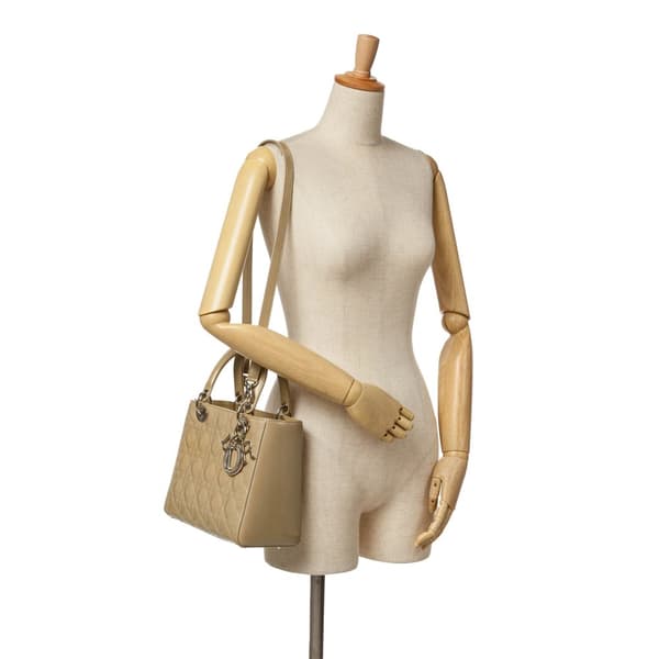 Pre-owned Dior Medium Patent Cannage Lady Dior Brown